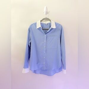 REITMANS Blue & White Striped Button Down Shirt Womens S Preppy Old Money Chic